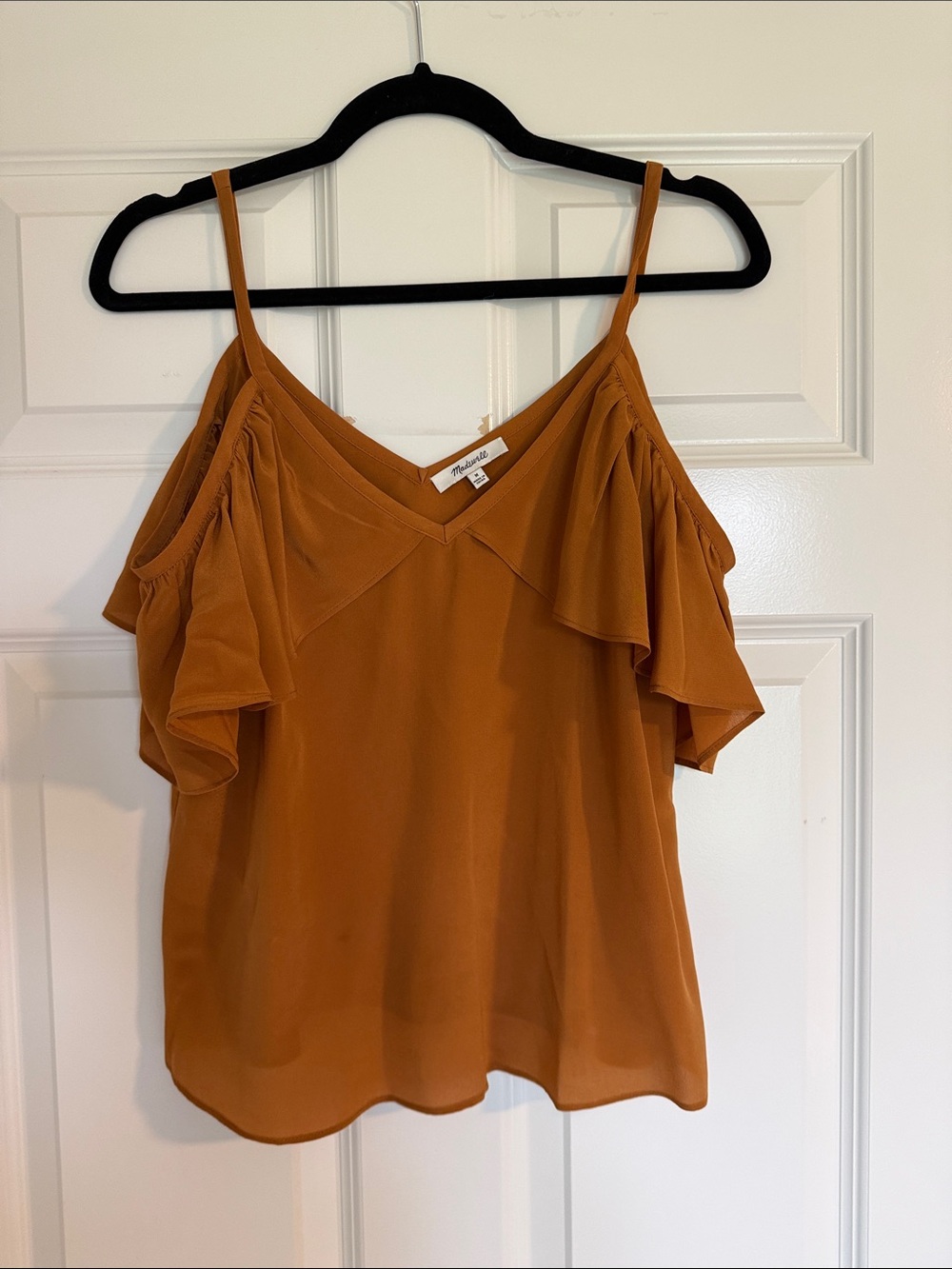 Madewell Silk Spaghetti Strap Cold-Shoulder Camisole in Rust